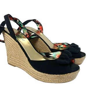 Black Espadrille Wedge Sandals Peep Toe Platform Ankle
Strap Womens Size 10